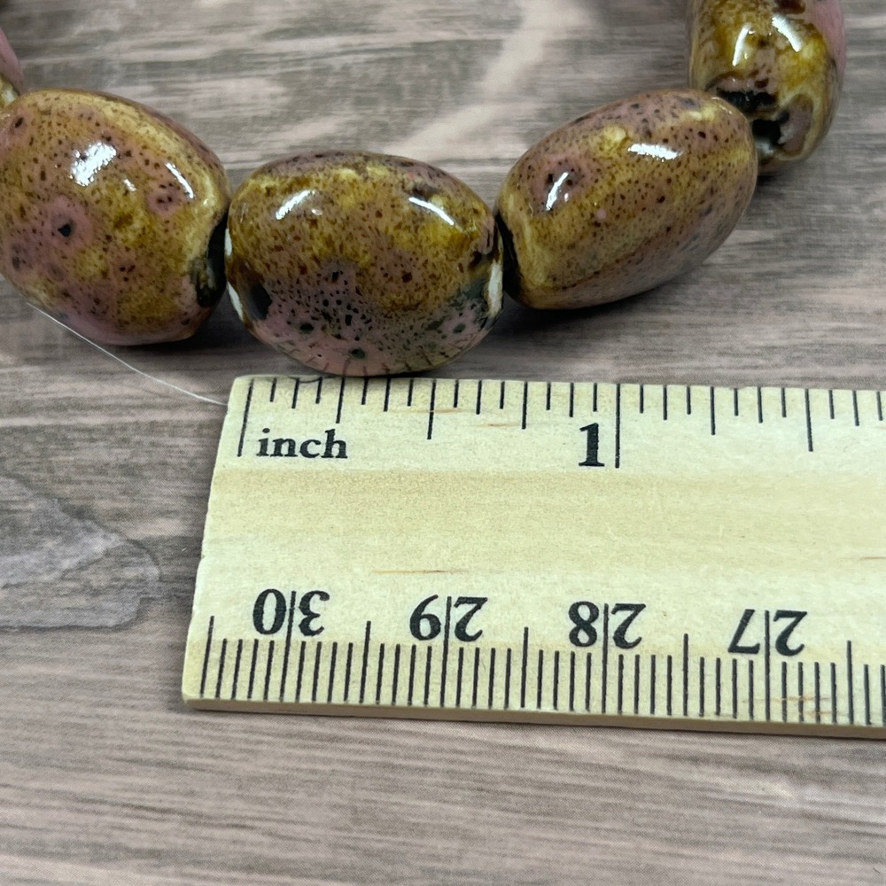 Artisan Ceramic Bead Stretch Bracelet 7 in Pink Mustard Speckled‎ Boho - Picture 7 of 7